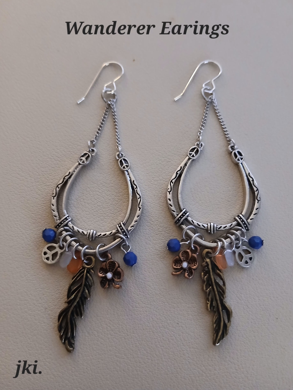 Wanderer Dangle Earrings Silver-Tone Boho Feather &  Charm Drop
